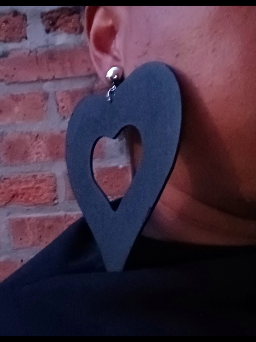 Clip On Statement Black Heart Cutout Drop Earrings